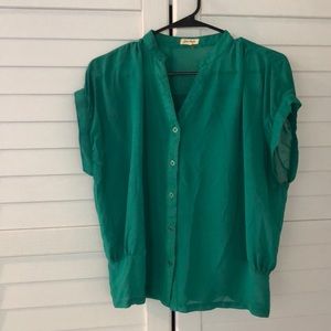 LOVE RICHE GREEN SHEER CAP SLEEVE BLOUSE MEDIUM